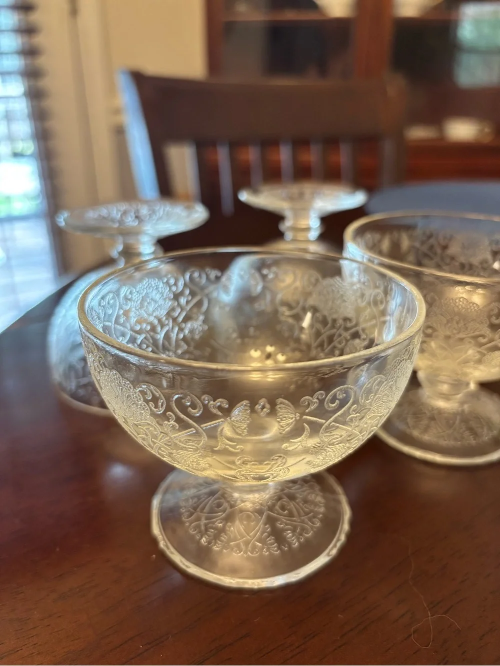 Hazel Atlas Florentine #1 Clear Glass Sherbet Dishes set of 4 Depression Glass